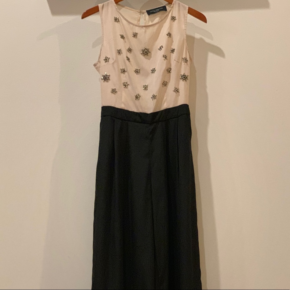 AKIRA Cream and Black Beaded Jumpsuit